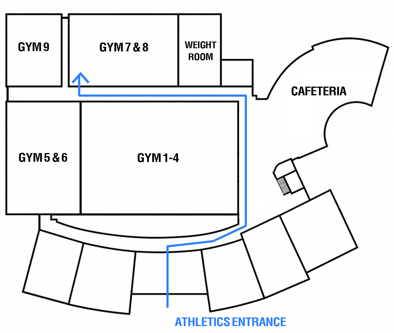 Arrival guide map to Wayzata High School — Gyms 7 & 8